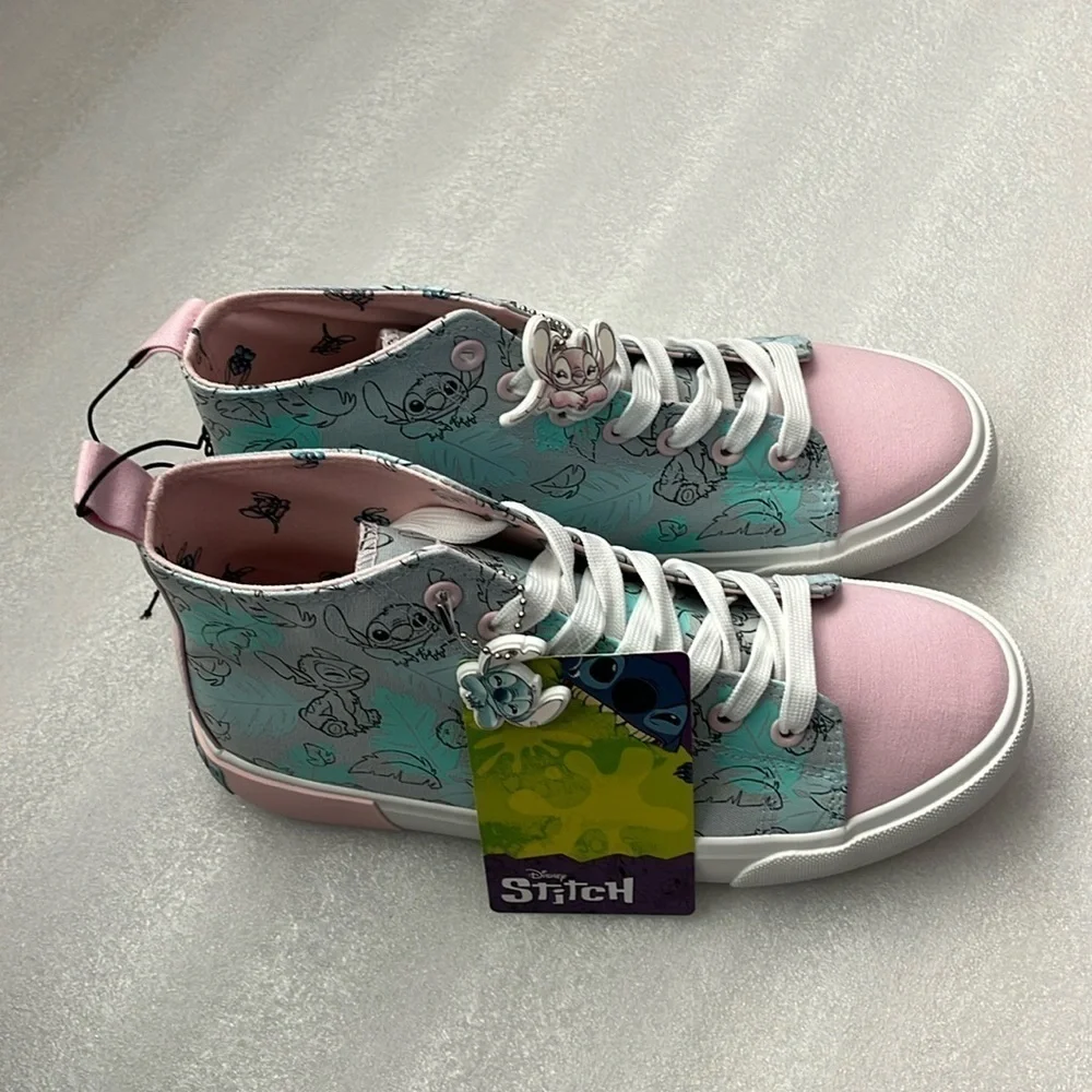 🆕 Disney Stitch High-Top Sneakers From Lilo and Stitch Pink Gray Blue Size 8